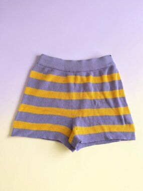 PURPLE YELLOW Striped Knot Shorts Size Medium
